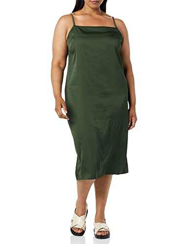 Amazon Aware Damen Midi-Trägerkleid aus recyceltem Polyester Stretch-Georgette, Dunkelgrün, S
