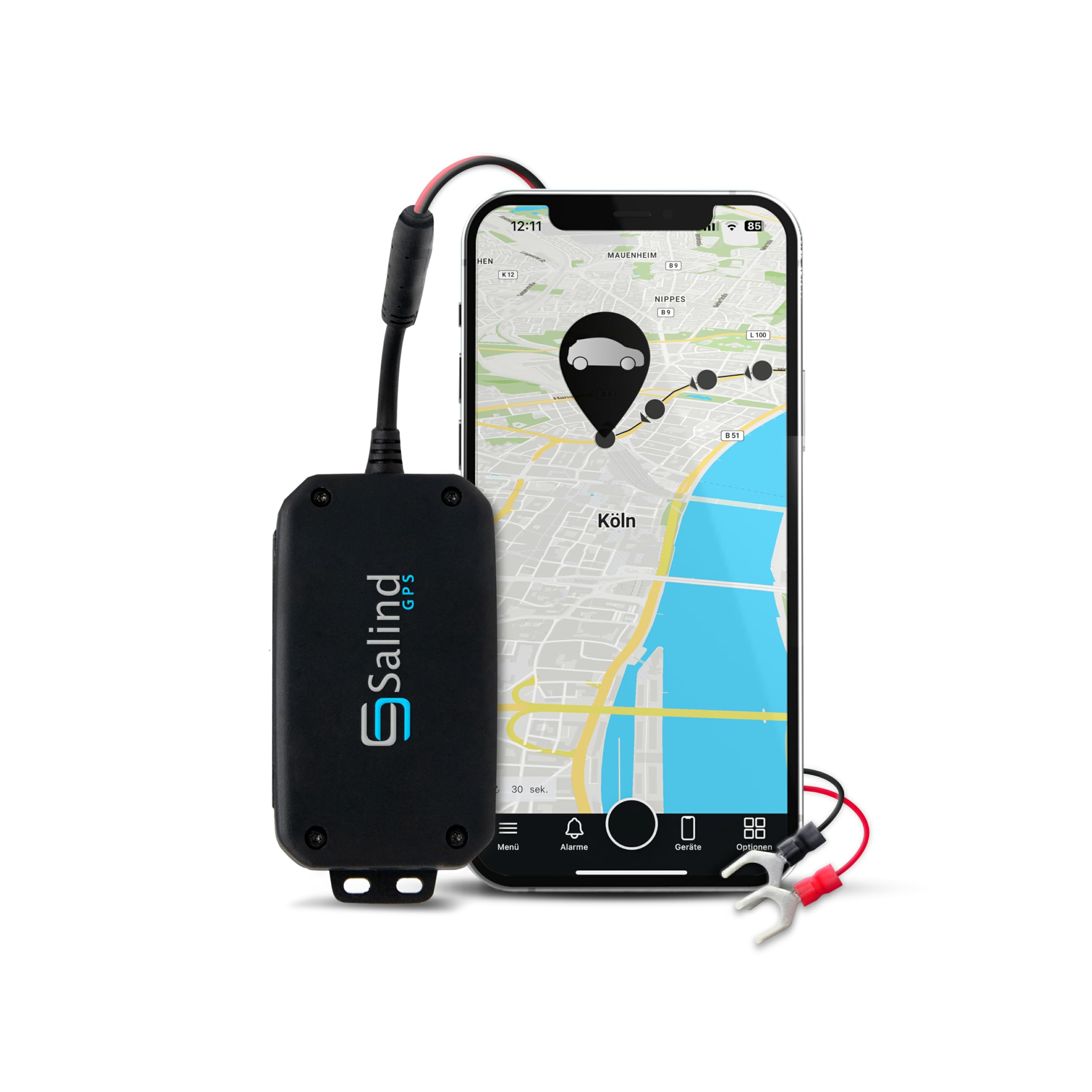Salind GPS-Tracker Auto, Motorrad und Fahrzeuge mit SIM-Karte, kostenlose App für Android und iPhone, Live-Ortung in Echtzeit, Mini mit internem Akku - ABO VON 4,99 € / Monat ERFORDERLICH