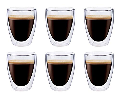 Maxxo Doppelwandige Gläser Kaffee Set 6X 235 ml Kaffee Thermogläser mit Schwebe-Effekt beständige Kaffeegläser