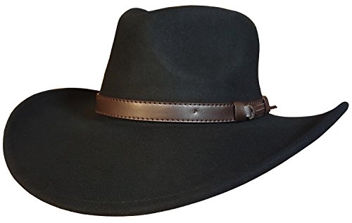 Cowboyhut für Herren oder Damen, knautschbar, 100 % Wolle, Stetson-Stil, Westernhut, 61 cm, Schwarz, Schwarz