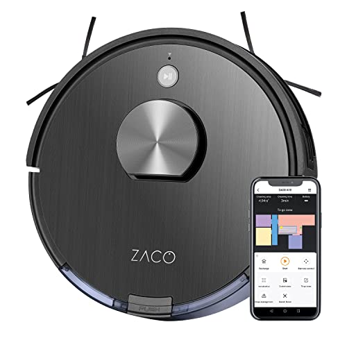 ZACO A10 Saugroboter mit Wischfunktion, 360° Lasernavigation, App, Alexa & Google Home Steuerung, Mapping, No-Go-Zonen, Timer, für Hartböden & Teppich, bis zu 2 Std saugen oder wischen, grau