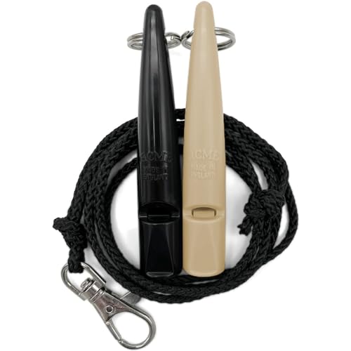 ACME Hundepfeife No. 211,5 mit Pfeifenband | Im Doppelpack | 2 Pfeifen inklusive 2 Bänder | Ideal für den Rückruf - Laut und weitreichend (Black + Beige)
