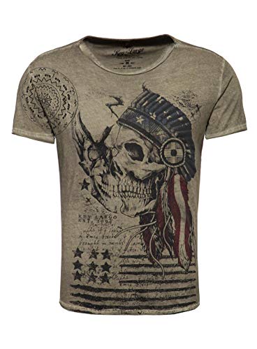 KEY LARGO Herren T-Shirt Gemustert Print Shoortsleeve Kurzarm Shirt T-Shirt Frühling Sommer O Neck Mt Indian Skull
