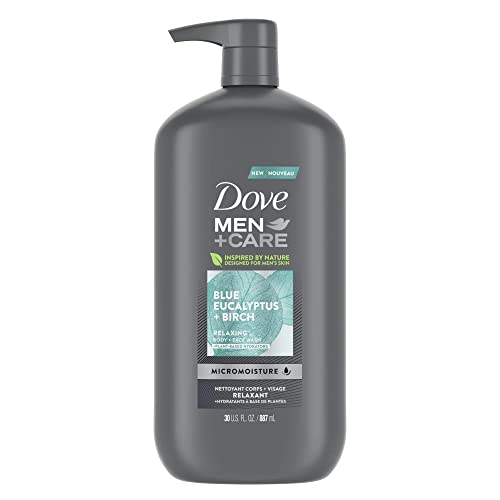 Dove Men+Care Body Wash Blue Eucalyptus Birch Micromoisture Relaxing Body & Face Wash for Men 30 Fl. Oz.