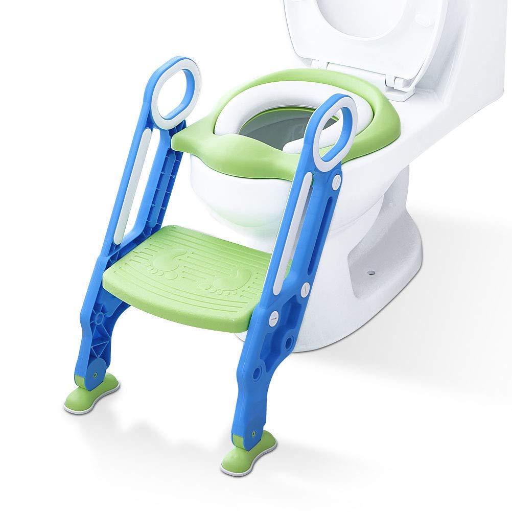 BabyBond Töpfchentrainer Kinder-Töpfchen Toilettensitz Trainer Sitz für Kinder Toiletten Training mit Leiter/Treppe, Rutschfest stabil klappbar und höhenverstellbar für 1-7 jährige Kids Blau und Grün