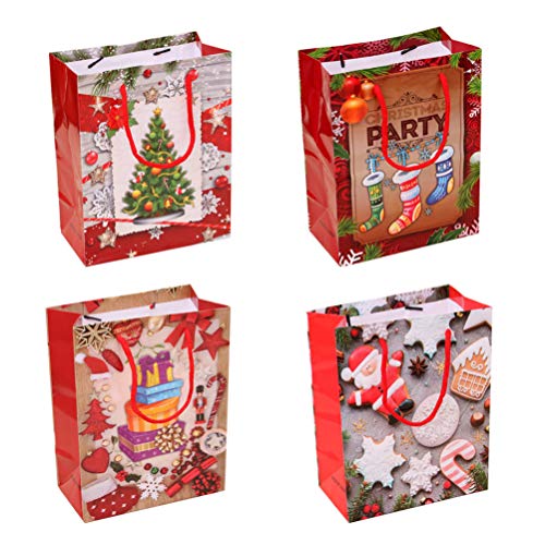 NUOBESTY 4pcs Weihnachtskraftpapier-Geschenkbeutel Weihnachtswein sackt bewegliches Karikaturmuster-Papier-Einkaufstaschen-kleines gelegentliches Muster ein