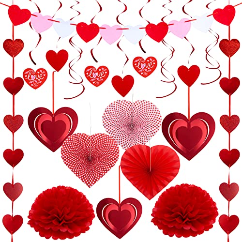 Valentinstag-Herz-Papier-Set, Party-Dekorationen, rotes Herz, Wirbel, hängende Dekorationen für Hochzeit, Valentinstag, Dekoration, Jahrestag, Partyzubehör