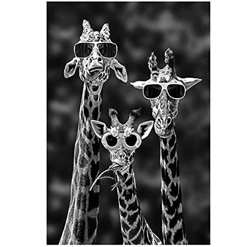 Kunstdruck Giraffen mit Sonnenbrille Lustige Kunst Leinwand Gemälde Schwarz-Weiß Tiere Poster und Drucke Wandkunst Bilder Wohnkultur 60x80cm/23,6"x31,5" Rahmenlos8