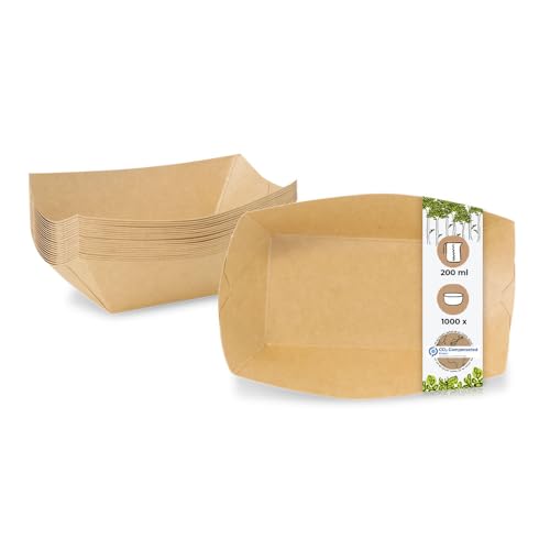 BIOZOYG Premium-Karton-Snack-Schalen 200 ml I Papp-Geschirr in 12,5 x 10,5 x 3,5 cm I Snackschale für Fastfood I biologisch abbaubar & plastikfrei I aus recycelten Materialien I 1250 Stück