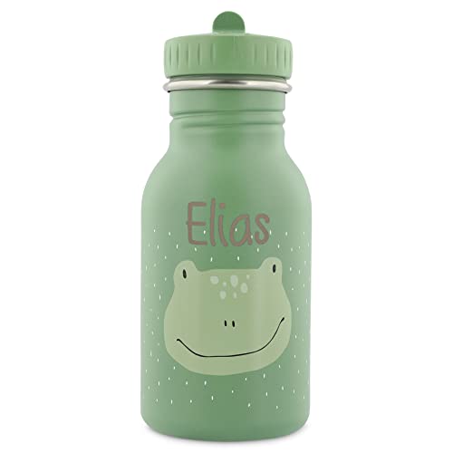 Personalisierte Trinkflasche aus Edelstahl von Trixie Baby Gravur des Namens (350 ml, Frosch)