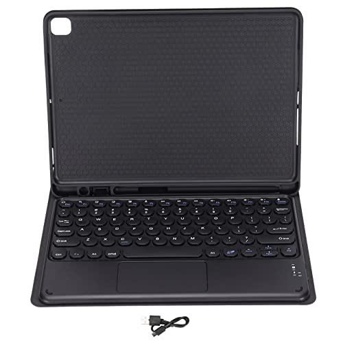 10-Zoll-Tastatur-Hüllen-Set, Rundes Tastenkappen-Touch-Tastatur-Hüllen-Set mit Silikonhülle für IOS Tablet/Air10.5/Pro10.5 Eingebauter Stiftschlitz(Schwarze runde Kappenkappe + Lederetui)