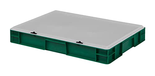 Design Eurobox Stapelbox Lagerbehälter Kunststoffbox in 5 Farben und 16 Größen mit transparentem Deckel (matt) (grün, 60x40x8 cm)
