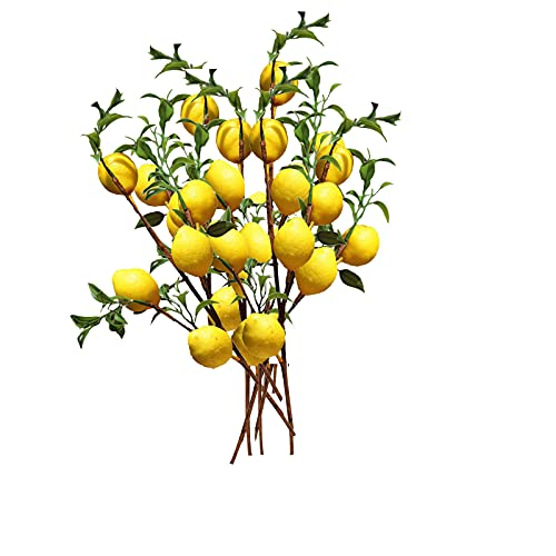 æ— Künstliche Zitronenzweige, 50 cm, lebhaft, gelb, künstlicher Zitronenzweig für Küche, Party, Dekoration, Gelb, künstlicher Zitronen-Dekor, Bauernhaus-Stil, Tischdekoration