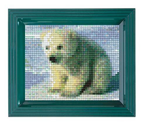 Pixel P31036 Mosaik Geschenkverpackung Eisbär, Pixelbild mit Rahmen zum Gestalten für Kinder und Erwachsene