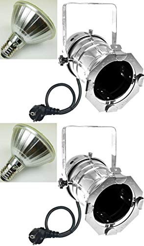 2 x PAR 30 Spot-Light Scheinwerfer SILBER polish PAR-30 incl. 11 Watt LED Leuchtmittel & Kabel mit Schuko-Stecker