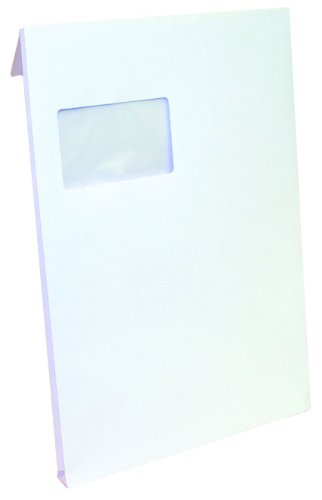 Idena 346045 - Faltentasche C4 mit 2 cm Klotzboden, 100 Stück, 120 Gramm, haftklebend, mit Fenster, weiß