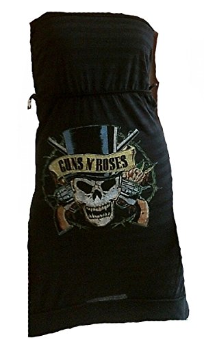 Amplified Damen Lady Designer Dress Stretch Mini Kleid Trägerlos Boot Tunika Top Schwarz Grau Official Guns N Roses Merchandise Pirat Skull Rock Star VIP M 38/40