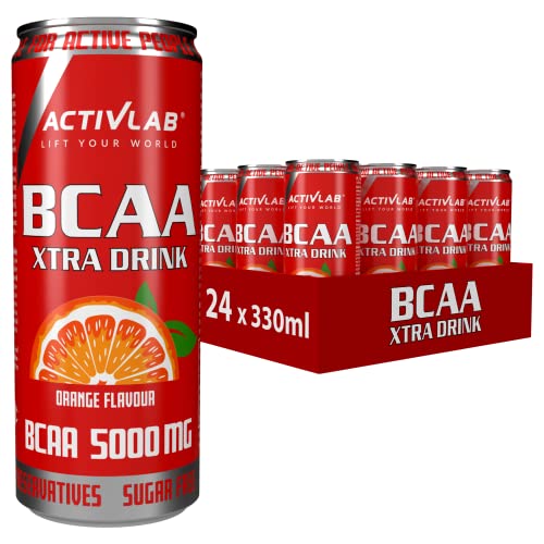 Activlab BCAA Xtra Drink - 330 ml Dose verzehrfertig; Set mit 24 x 330 ml Dosen 5000 mg BCAA in einer Dose; null Zucker; Orangengeschmack; Aminosäuregetränk; Regeneration des Körpers und Ausdauer