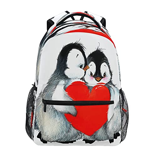 Großer Rucksack mit Tiermotiv, Pinguin, Liebe, Herz, 40,6 x 29,5 x 17,9 cm, für Reisen, Wandern, Schultasche für Erwachsene und Jungen