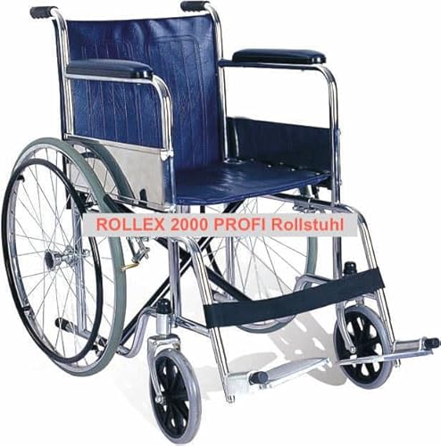 Rollex 2000 PROFI Rollstuhl faltbar schwarz Reise Stuhl mit Armlehnen und Fußstützen Fußablage Selbstantrieb
