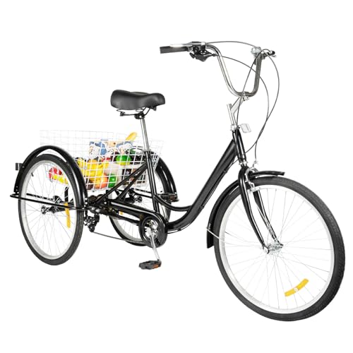 24-Zoll-Dreirad für Erwachsene, Dreirad für Senioren, 8-Gang-Rad für Senioren, Fahrrad aus hochwertigem Stahl, Tourendreirad mit Einkaufskorb