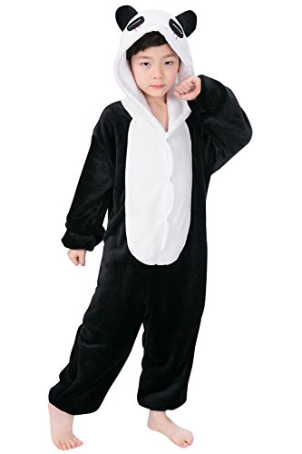 Dolamen Kinder Unisex Jumpsuits, Kostüm Tier Onesie Nachthemd Schlafanzug Kapuzenpullover Nachtwäsche Cosplay Kigurum Fastnachtskostuem Weihnachten Halloween (Höhe 100-110CM (39 "-43"), Panda)