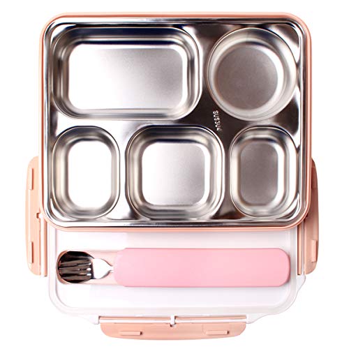 Iadong 304 Edelstahl Isolierte Lunchbox 1,8 l Quadratische Lunchbox mit 5 Fächern BPA-frei Lebensmittelbehälter Carrier Thermo-Lunchbox für Erwachsene Männer Frauen