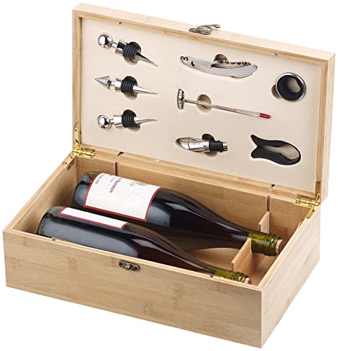 Carlo Milano 9-teiliges Sommelier-Set in edler Holz-Geschenkbox für 2 Weinflaschen