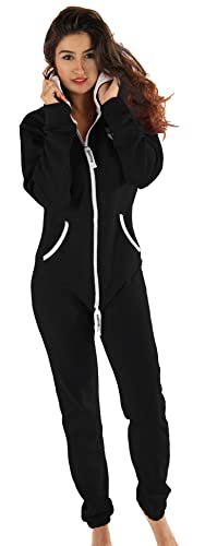 Hoppe Gennadi Damen Jumpsuit Onesie Jogger Einteiler Overall Jogging Anzug Trainingsanzug - Slim FIT, H6121 schw. S
