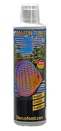Discusfood Amazon Tonic Wasseraufbereiter, für alle Aquarienfische aus dem Weich- u. Schwarzwasser, pflanzlich, Keine Wasserfärbung, wirkt wie Seemandelbaumblätter,auf natürlicher Pflanzenbasis