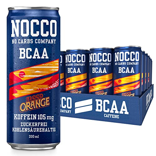 NOCCO BCAA Energy Drink – zuckerfrei, vegan Energy Getränk mit Koffein, Vitaminen und Aminosäuren – Blood Orange Del Sol, 24 x 330ml inkl. Pfand