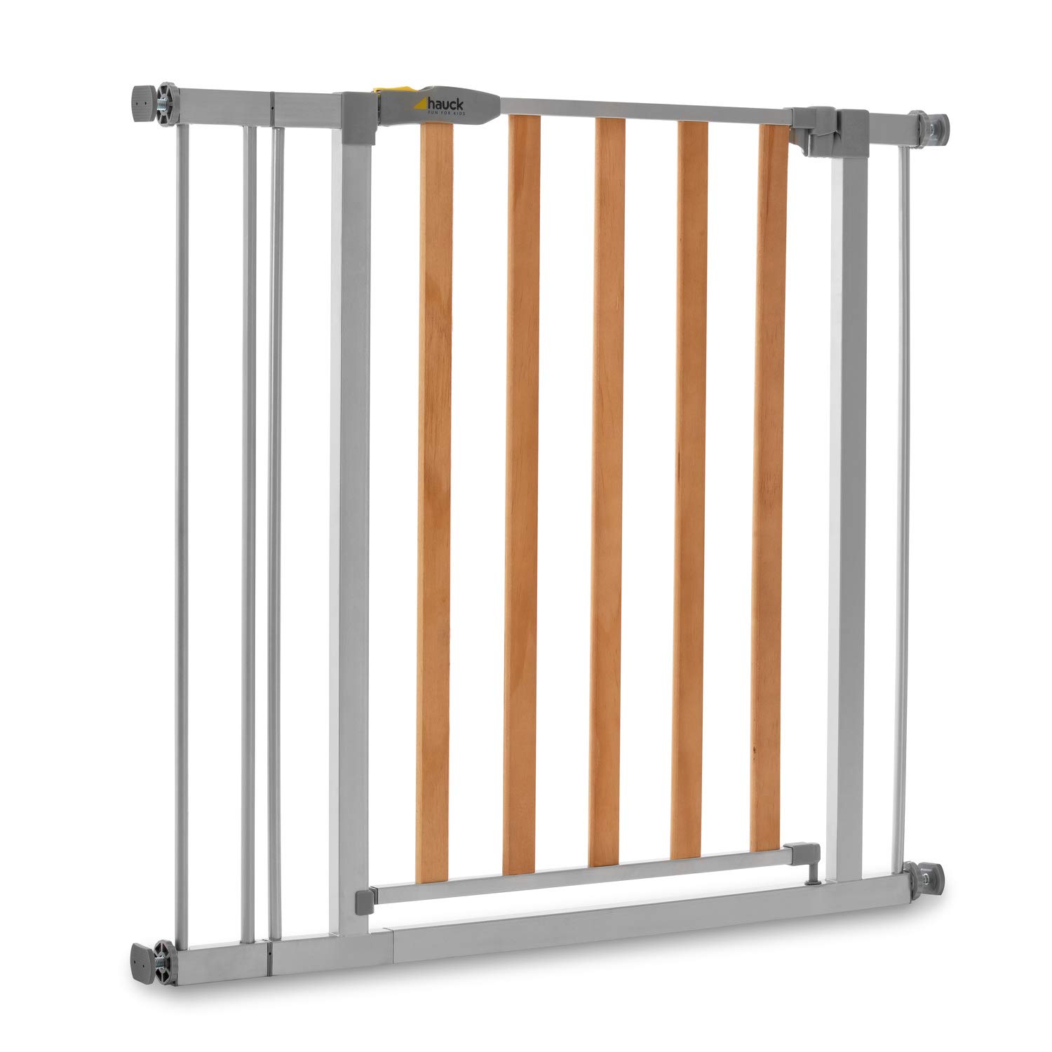 Hauck Türschutzgitter / Treppenschutzgitter für Kinder Wood Lock 2 Safety Gate inkl. 9 cm Verlängerung / ohne Bohren / 84 - 89 cm breit / erweiterbar / Metall Holz Gitter / grau