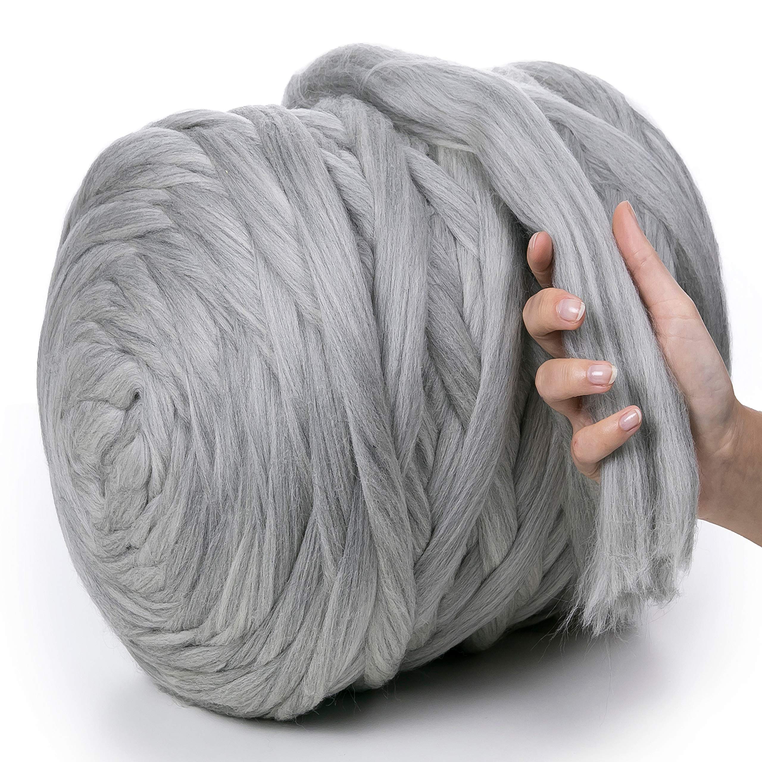 MeriWoolArt® 100% XXL Merino Wolle Garn 4-5 cm Dicke Wolle Garn, Filzwolle Trockenfilzen Nassfilzen, DIY Klobiges Wolle Garn Decke, Decke Baby Wolle, Arm Stricken Decke Garn Hellgrau Melange, 500g