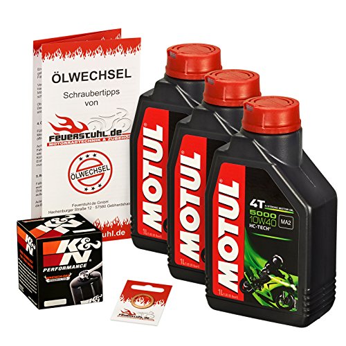 Motul 10W-40 Öl + K&N Ölfilter für Suzuki GSXR 600, 06-15, CE CV C3 - Ölwechselset inkl. Motoröl, Filter, Dichtring