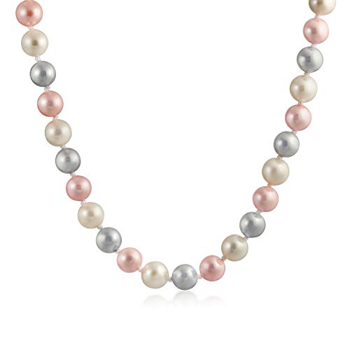 Bling Jewelry Klassische Glatte 10Mm Blassrosa Weiß Grau Tri Multi Color Hand Geknotet Simulierten Perlen Strang Halskette Für Frauen 18 Zoll