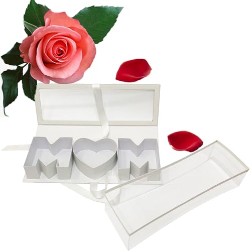 Mom Empty Flower Gift Box, Mom Flower Gift Letter Shaped Fillable Box, Empty Flower Gift Box Mother's Day Mom Cardboard, Empty Flower Gift Box Letter (White)