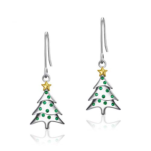 CAZARU Weihnachtsohrringe Weihnachtsbaum Ohrhaken Damen Set Nano Grüne Zirkonium Ohrringe Gesicht Dünn Original Design Sterling Silber Ohrringe