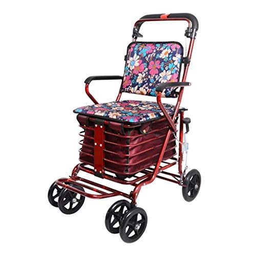 Einkaufswagen Kleine Karren Trolleys Schiebbare Sitze Faltbare Gehhilfen Ältere Vierrädrige Roller Ältere Behinderte Menschen Geschenke Für Die Familie (Color : Red, Size : 50 * 62 * 94cm)