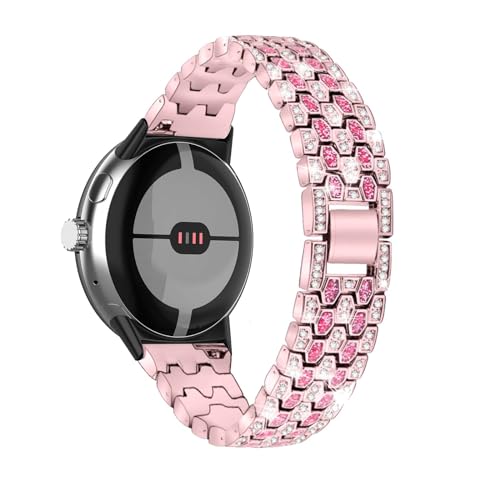 Edelstahl Armbänder für Google Pixel Watch 2/ Pixel Watch Armband Damen, mit Strass Diamanten Glänzendes Metall Verstellbares Ersatzarmband Kompatibel mit Google Pixel Watch 2 Uhrenarmband (Rosa)