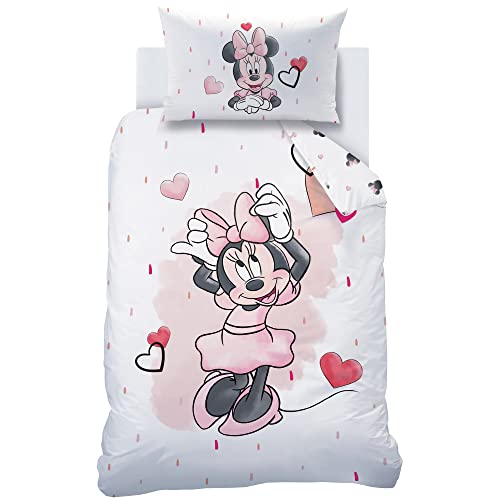 CTI Minnie Mouse Bettwäsche Flanell/Biber ☆ Kinderbettwäsche für Mädchen pink rosa ☆ Disney Minnie Maus Schmetterling - 1 Kissenbezug 40x60 + 1 Bettbezug 100x135 cm