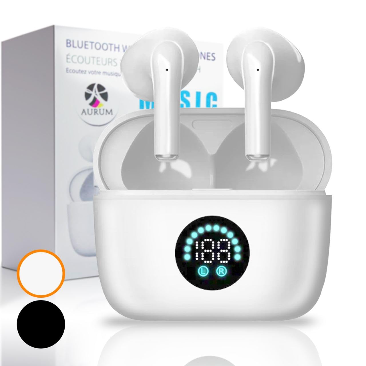 AURUM Bluetooth Kopfhörer, In Ear Kopfhörer Kabellos Bluetooth 5.3 Kabellose Kopfhörer mit 4 Mic, 2023 Neue ENC Noise Cancelling, IP7 Wasserdicht Ohrhörer LED-Anzeige