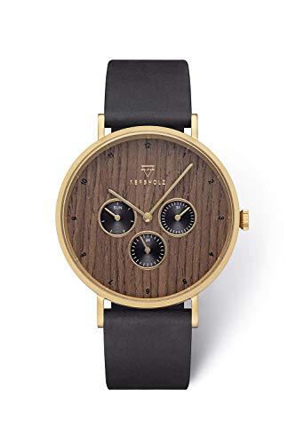Kerbholz - Holzuhr für Herren - Caspar - analoge Quarz Multifunktionsuhr - Chronograph mit Ziffernblatt aus Holz - Uhr für Männer mit hochwertigem Lederarmband - Ø 42mm