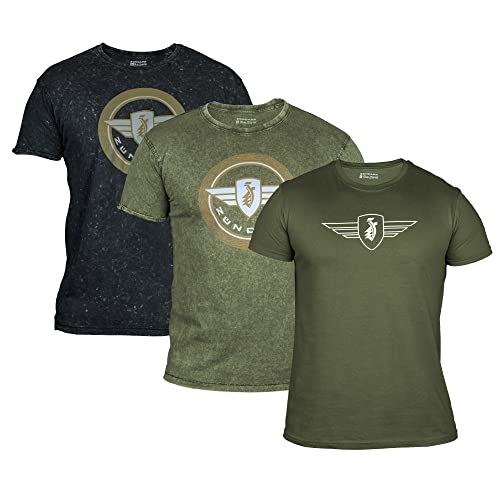 ZÜNDAPP T Shirt Herren oder Damen | Basic Tshirt 3er Set | Unisex Baumwoll T-Shirt 3er Pack (XL, Oliv meliert + grau Snow Washed + Oliv Uni)
