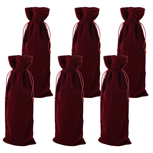 Luxuriöse Samt-Weinbeutel, Wein-Geschenktüten, 6 Stück Weinflaschen-Beutel mit doppeltem Kordelzugverschluss, 36.8x15 cm, Urlaub, Einweihungsfeier (Burgunderrot)