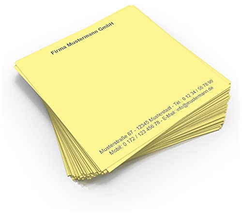 500 Notizzettel personalisiert in praktischer Zettelbox mit Stiftehalter 10 x 10 cm (hellgelb)