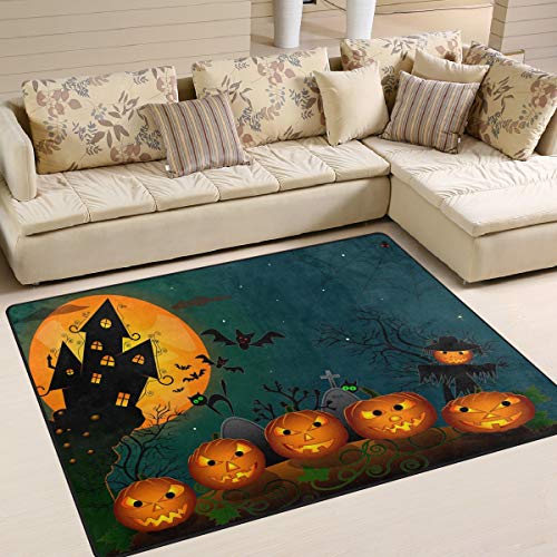 Use7 Cartoon Halloween Kürbis und Vogelscheuche Fledermaus Teppich für Wohnzimmer Schlafzimmer, Textil, Mehrfarbig, 160cm x 122cm(5.3 x 4 feet)