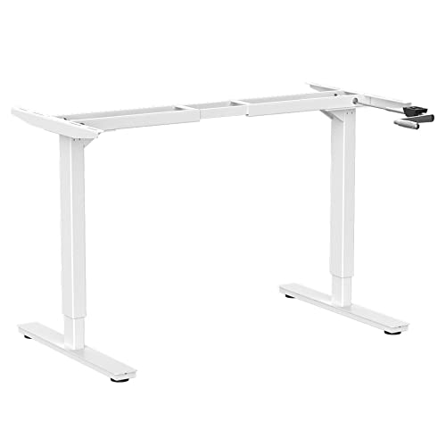 Desktopia Budget Höhenverstellbarer Schreibtisch | Per Kurbel verstellbares Tischgestell | Breite verstellbar für alle gängigen Tischplatten (Weiß, Ohne Tischplatte)
