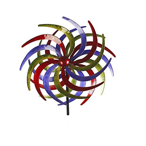 XXL Metall Windrad Tricolor aus Metall (Rot, Blau, Grün) Windspiel Höhe ca. 210 cm ca. Ø 61 cm tolle Gartendekoration