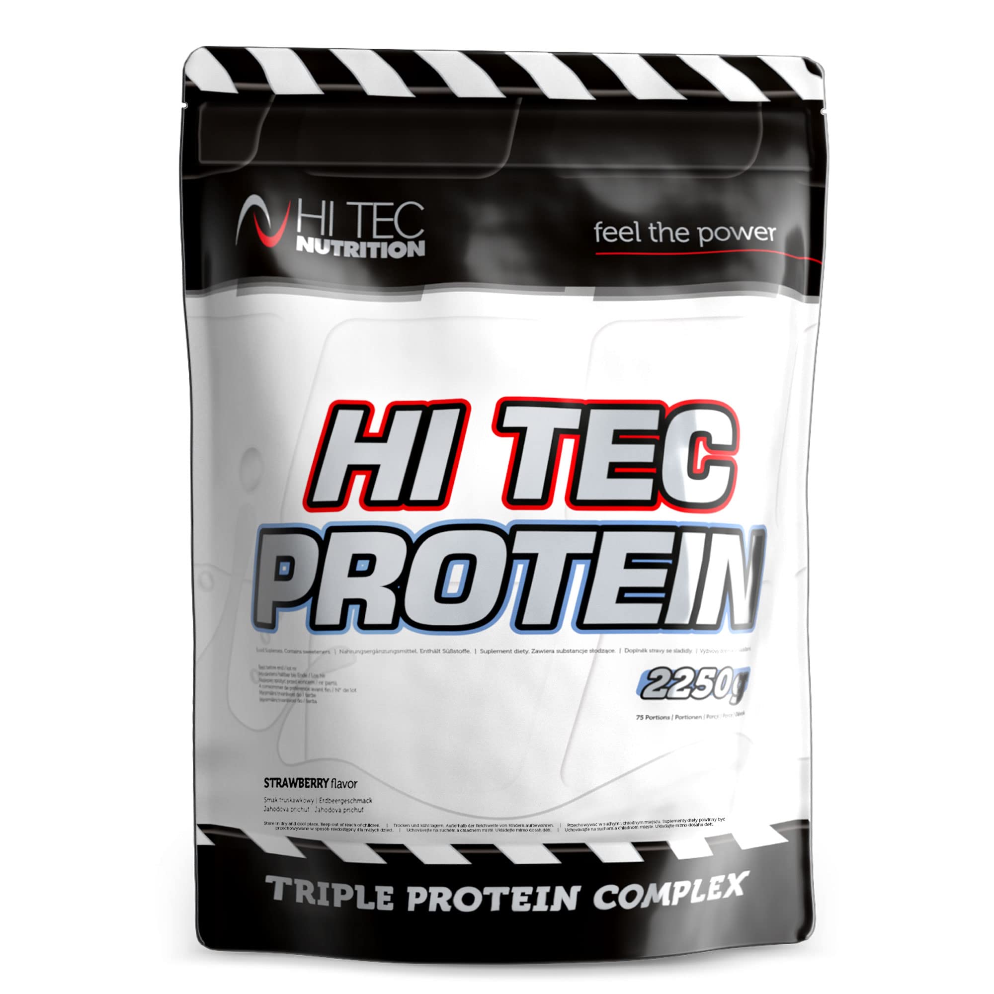 HI TEC NUTRITION - Hi Tec Protein | Molkenprotein, Kasein und Weizeneiweiß | Dreifach-Protein-Komplex, 2250g, Erdbeer