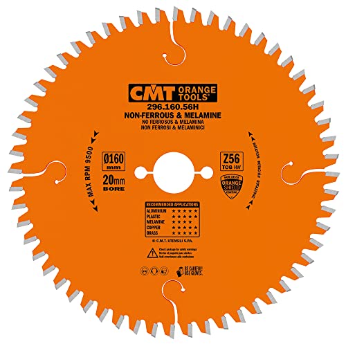 CMT Orange Tools Kreissägeblatt HW 160 x 2,2 / 1,6 x 20 Z=56 TCG - 296.160.56H - für eisenfreies Material, Plastik und Laminat